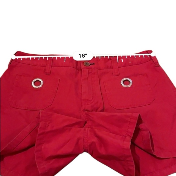Y2K‎ Tommy Hilfiger Red Mid Rise Circle O-Ring Pockets Shorts Sz 32 - Picture 8 of 10